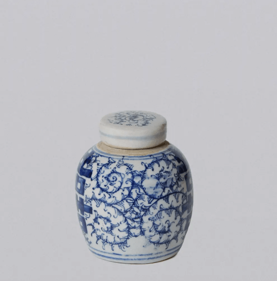 Blue and White Porcelain Mini Double Happiness Round Jar - LaFayes