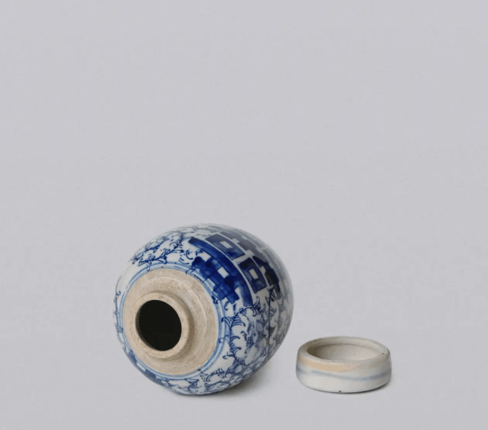 Blue and White Porcelain Mini Double Happiness Round Jar - LaFayes