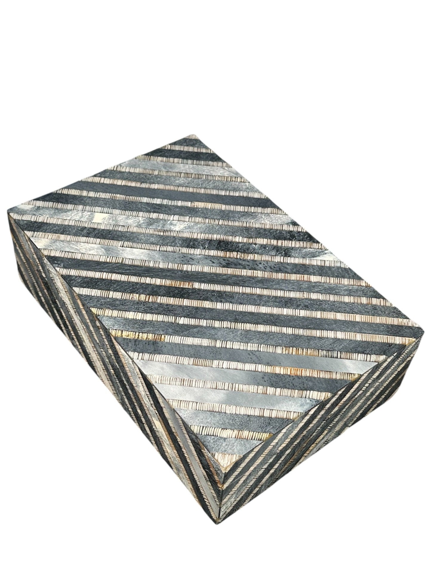 Blue Diagonal Stripe Horn/Bone Box - The Art of Broken Pieces