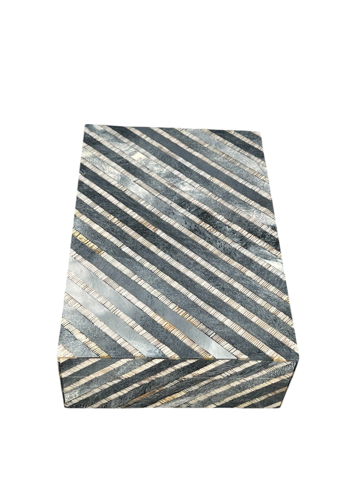 Blue Diagonal Stripe Horn/Bone Box - The Art of Broken Pieces