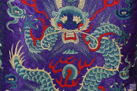 Chinese Purple Silk Imperial Dragon Pillow - The Art of Broken Pieces