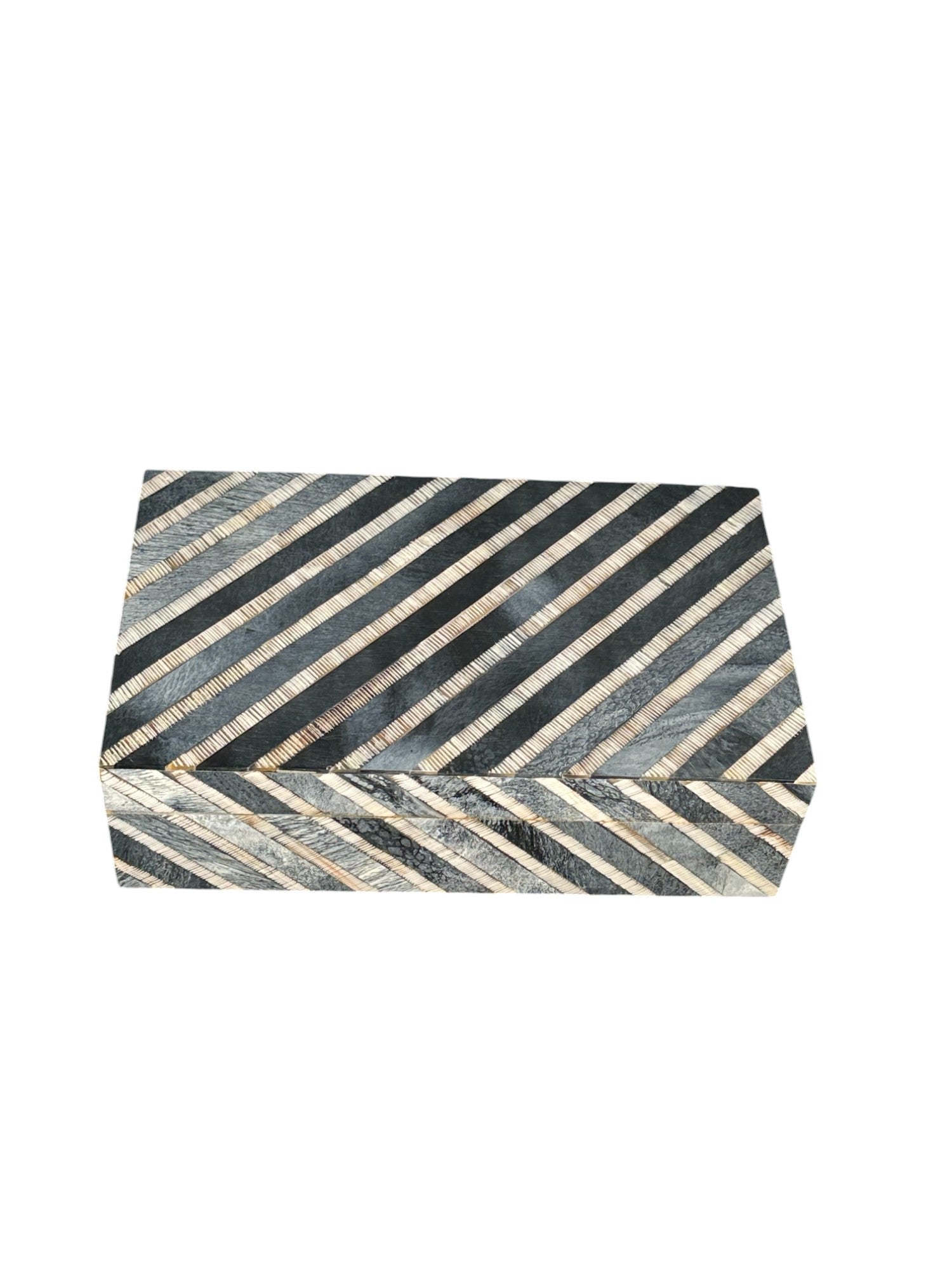 Diagonal Horn/Bone Striped Box - The Art of Broken Pieces