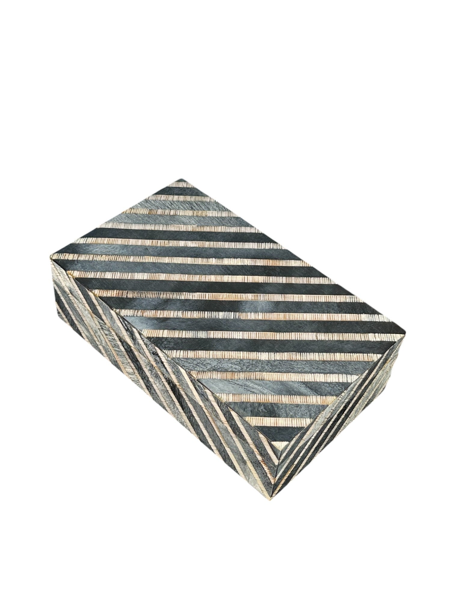 Diagonal Horn/Bone Striped Box - The Art of Broken Pieces