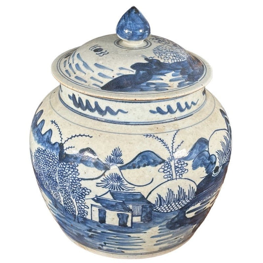 Landscape Lidded Jar (Blue and White) - The Art of Broken Pieces