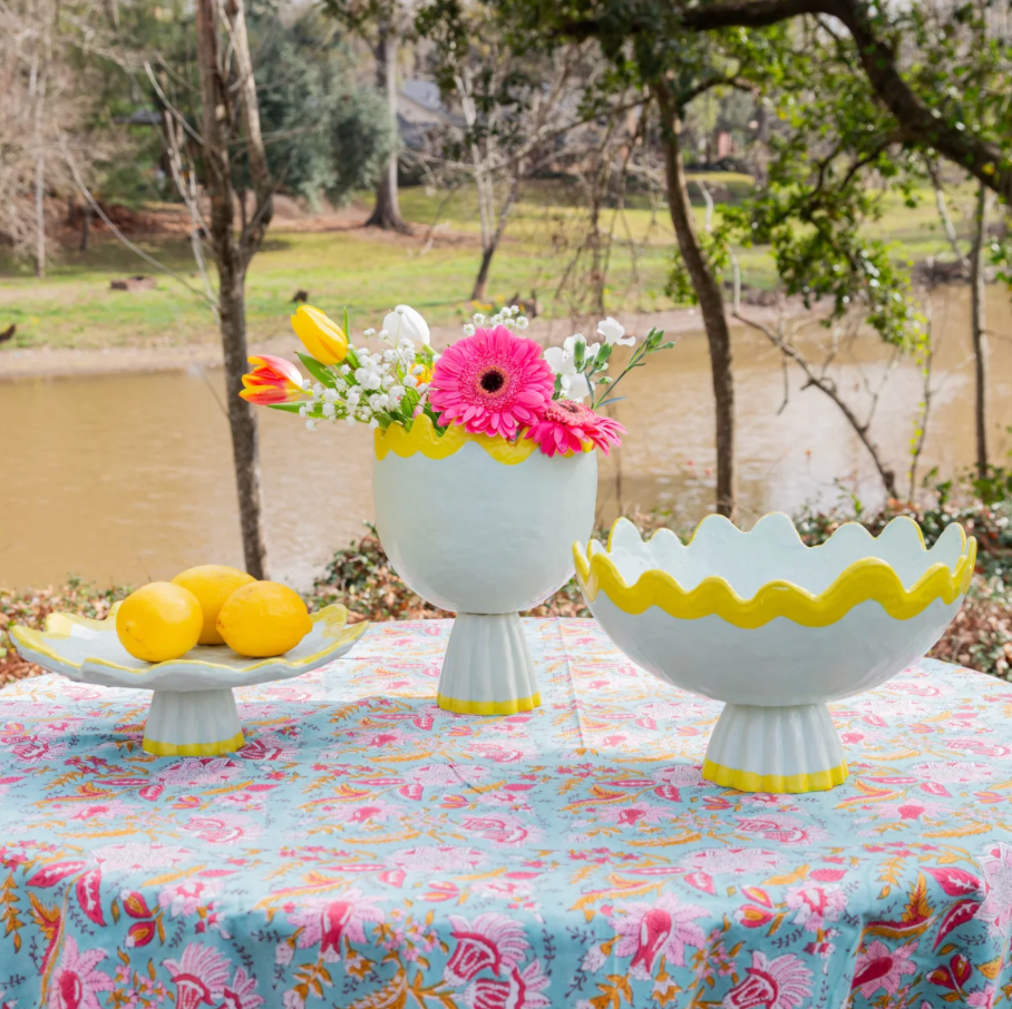 Rickrack pedestal Serving Dish, Jade and yello - LaFayes