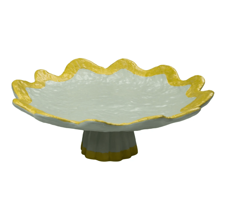 Rickrack pedestal Serving Dish, Jade and yello - LaFayes