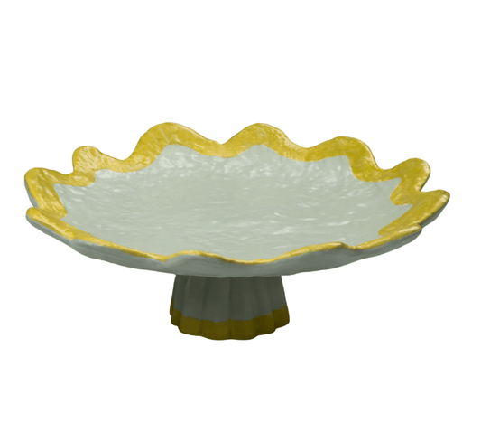 Rickrack pedestal Serving Dish, Jade and yello - LaFayes